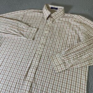 Alan Flusser Shirt Mens XL Button Up Beige Tartan Plaid Pocket Casual‎ Cotton